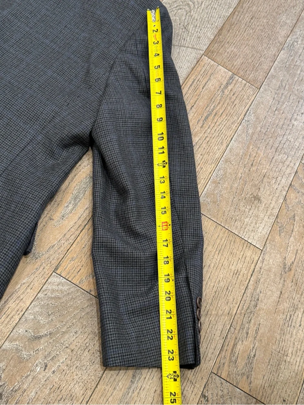 Brooks Brothers Wool Sport Coat Blazer 46R Charcoal Houndstooth Blue Windowpane